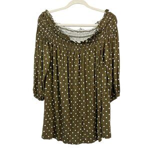NEW Lane Bryant Green Polka Dot Swing Top Off the Shoulder Smocked - Size 18/20